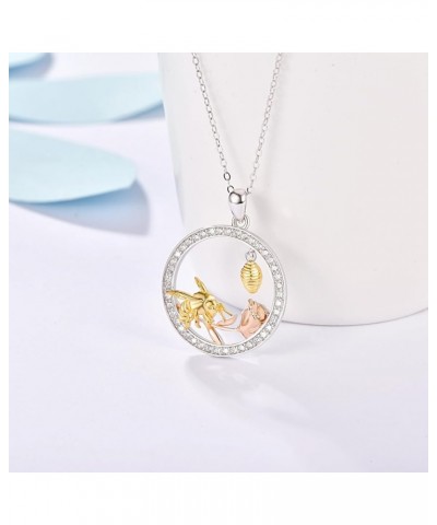 Bee Necklace 925 Sterling Silver Honeycomb Cute Flower Pendant Necklaces for Women Golden Plated Jewelry Gift for Her 18" To ...