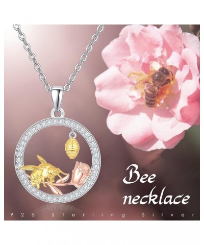 Bee Necklace 925 Sterling Silver Honeycomb Cute Flower Pendant Necklaces for Women Golden Plated Jewelry Gift for Her 18" To ...