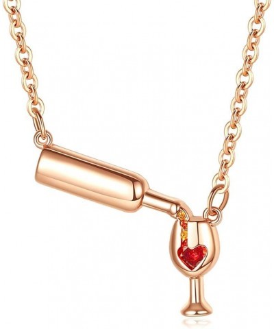 Love Red Wine Winebottle Pendant Necklace for Woman Cubic Zirconia Heart Unique Design Jewelry Rose Gold $7.94 Necklaces