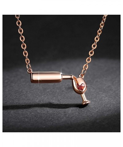 Love Red Wine Winebottle Pendant Necklace for Woman Cubic Zirconia Heart Unique Design Jewelry Rose Gold $7.94 Necklaces