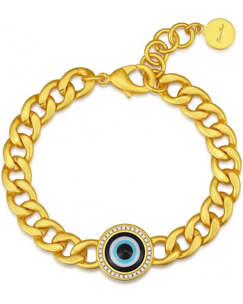 Cuban Link Chain Bracelet with Evil Eye Charm, 5A Cubic Zirconia, and 18k Real Gold Filled,Exquisite Jewelry for Men and Wome...