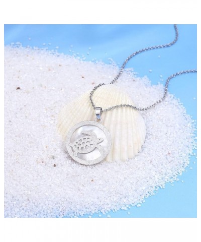 Beach Necklace for Women Dainty Gold Silver Plated Round Mother of Pearl Shell Pendant Cute Stingray Sea Turtle Starfish Neck...