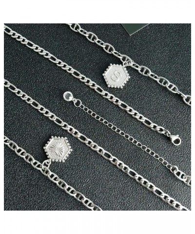 Silver Initial Anklets for Women,Cuban Chain Ankle Bracelets for Women Initial Letter Barefoot Jewelry(Layered R) $8.83 Anklets