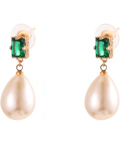 18K Gold Plated Square Emerald Hypoallergenic Pearl Drop Earrings Gold-Tone Fresh Water Cultured Pear Shape Pearl Teardrop Ea...