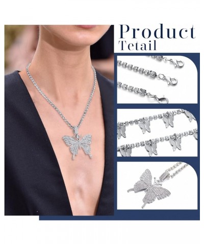 4 Pcs Butterfly Jewelry Set Butterfly Pendant Necklace Hoop Earrings Bracelet Ring Necklace Set for Women Girls Silver $10.63...