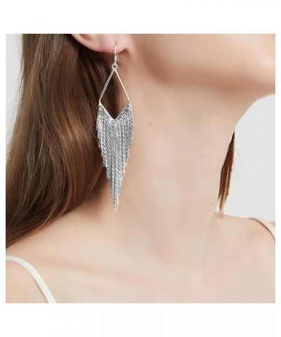 Dangling Metal Chain Tassel Dangle Earrings Silver/Gold Color style 2-silver color $10.79 Earrings