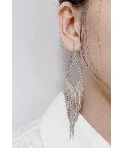 Dangling Metal Chain Tassel Dangle Earrings Silver/Gold Color style 2-silver color $10.79 Earrings