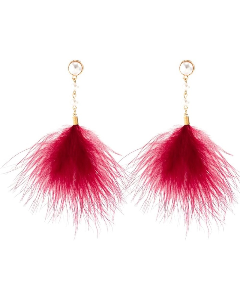 Boho Feather earrings for Women Long Feather Dangle Earrings Feather Tassel Drop Earrings for Women Jewelry Gifts Red $6.00 E...