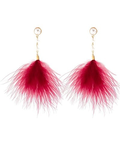 Boho Feather earrings for Women Long Feather Dangle Earrings Feather Tassel Drop Earrings for Women Jewelry Gifts Red $6.00 E...