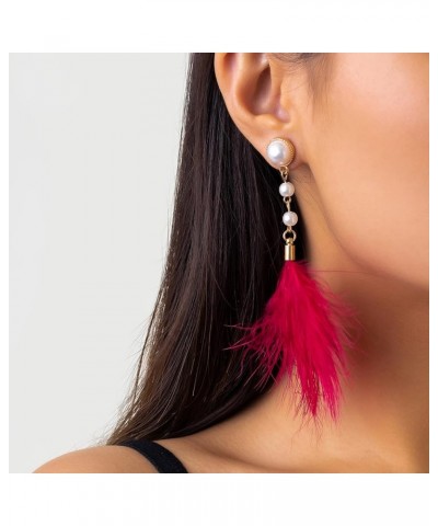 Boho Feather earrings for Women Long Feather Dangle Earrings Feather Tassel Drop Earrings for Women Jewelry Gifts Red $6.00 E...