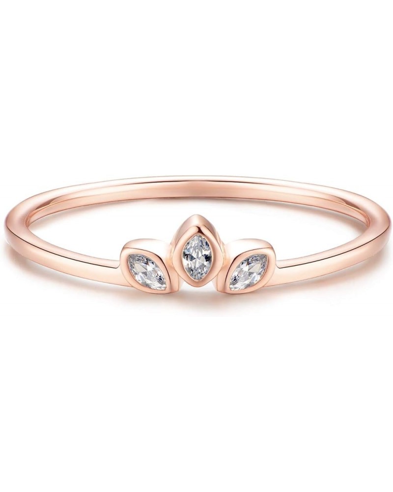 Sterling Silver Delicate Dainty Ring for Stacking Three-Stone Marquise Ring 18K Rose Gold Plating - Rose $8.10 Rings