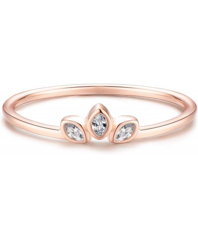 Sterling Silver Delicate Dainty Ring for Stacking Three-Stone Marquise Ring 18K Rose Gold Plating - Rose $8.10 Rings