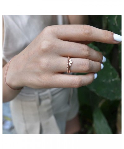 Sterling Silver Delicate Dainty Ring for Stacking Three-Stone Marquise Ring 18K Rose Gold Plating - Rose $8.10 Rings