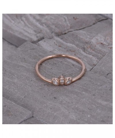 Sterling Silver Delicate Dainty Ring for Stacking Three-Stone Marquise Ring 18K Rose Gold Plating - Rose $8.10 Rings