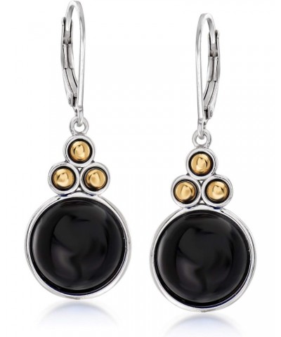 Black Onyx Drop Earrings in Sterling Silver With 14kt Yellow Gold $39.48 Earrings
