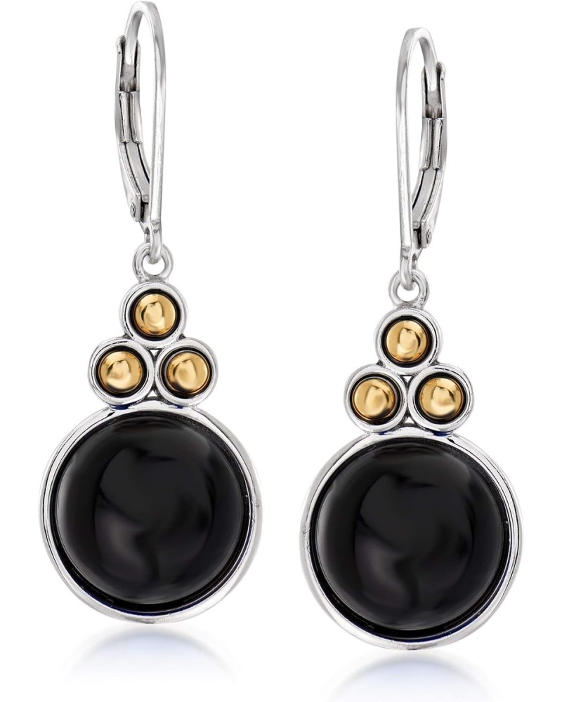 Black Onyx Drop Earrings in Sterling Silver With 14kt Yellow Gold $39.48 Earrings