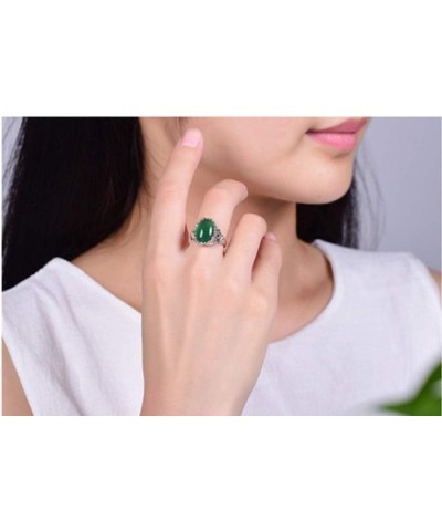 Duan 925 Sterling Silver Green Agate Crystal Ring Emerald Vintage Inlaid Chalcedony Index Finger Opening Adjustable Female Ri...