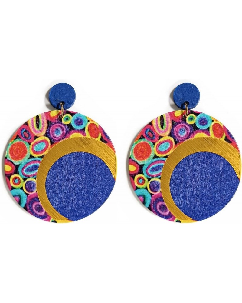 Africa Wooden Dangle Earrings for Women Bohemian Colorful Wooden Drop Earrings Round Star Painted Africa Earrings Ethnic Styl...