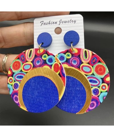 Africa Wooden Dangle Earrings for Women Bohemian Colorful Wooden Drop Earrings Round Star Painted Africa Earrings Ethnic Styl...