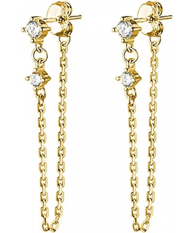 Solid 925 Sterling Silver Chain Dangle Earrings for Women Teen Girls CZ Chain Drop Earrings Studs B-Gold $11.39 Earrings