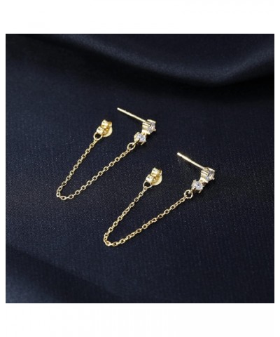 Solid 925 Sterling Silver Chain Dangle Earrings for Women Teen Girls CZ Chain Drop Earrings Studs B-Gold $11.39 Earrings