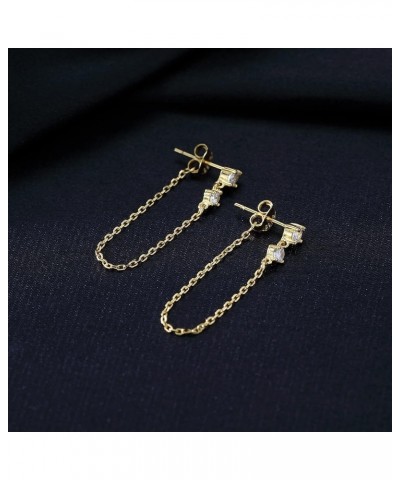 Solid 925 Sterling Silver Chain Dangle Earrings for Women Teen Girls CZ Chain Drop Earrings Studs B-Gold $11.39 Earrings