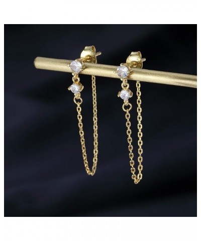 Solid 925 Sterling Silver Chain Dangle Earrings for Women Teen Girls CZ Chain Drop Earrings Studs B-Gold $11.39 Earrings