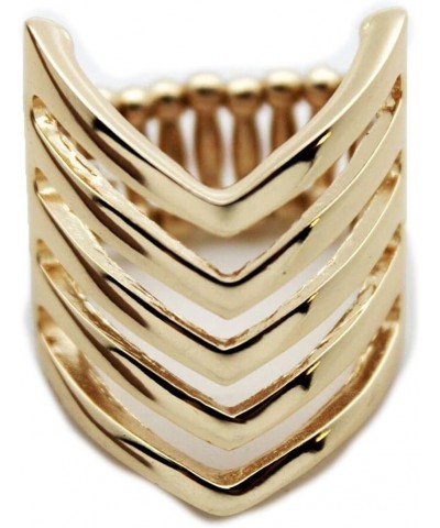 TFJ Women Gold Metal Ring Fashion Chevron Stripes Jewelry Elastic Stretch Band One Size Fits All $9.00 Rings