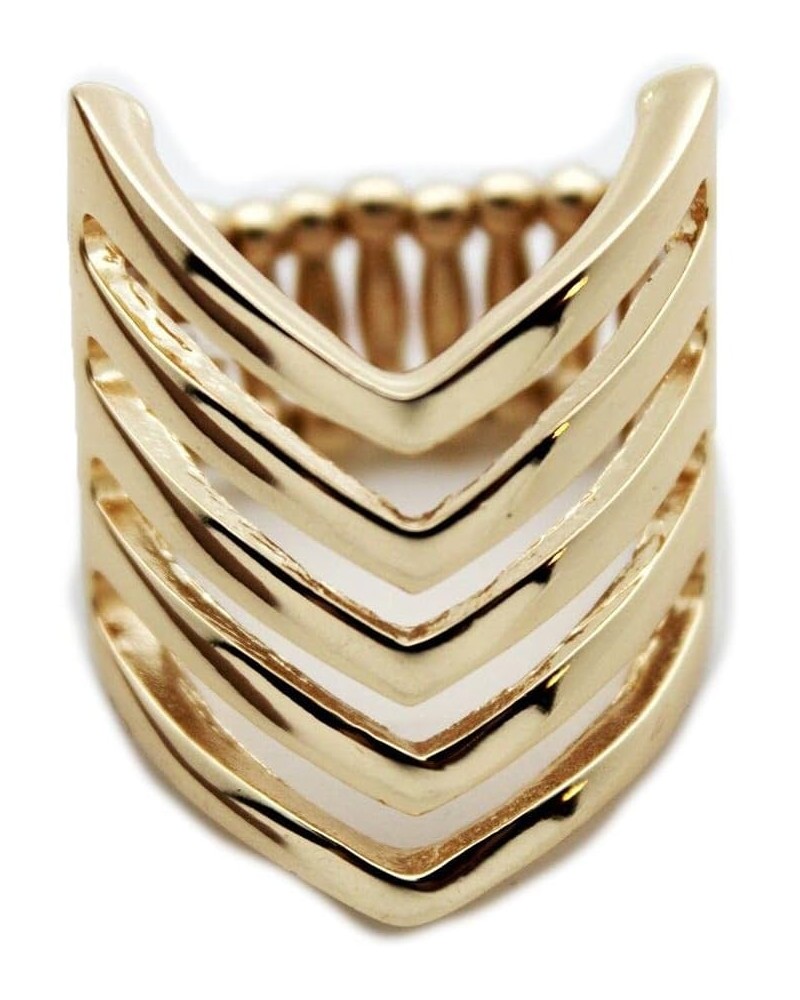 TFJ Women Gold Metal Ring Fashion Chevron Stripes Jewelry Elastic Stretch Band One Size Fits All $9.00 Rings