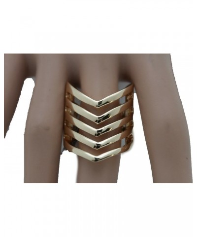 TFJ Women Gold Metal Ring Fashion Chevron Stripes Jewelry Elastic Stretch Band One Size Fits All $9.00 Rings