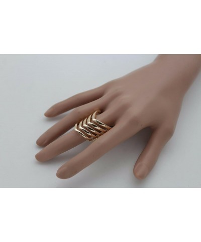 TFJ Women Gold Metal Ring Fashion Chevron Stripes Jewelry Elastic Stretch Band One Size Fits All $9.00 Rings