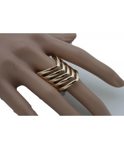 TFJ Women Gold Metal Ring Fashion Chevron Stripes Jewelry Elastic Stretch Band One Size Fits All $9.00 Rings