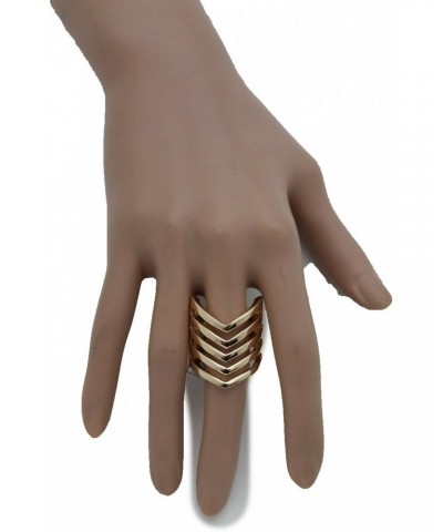 TFJ Women Gold Metal Ring Fashion Chevron Stripes Jewelry Elastic Stretch Band One Size Fits All $9.00 Rings