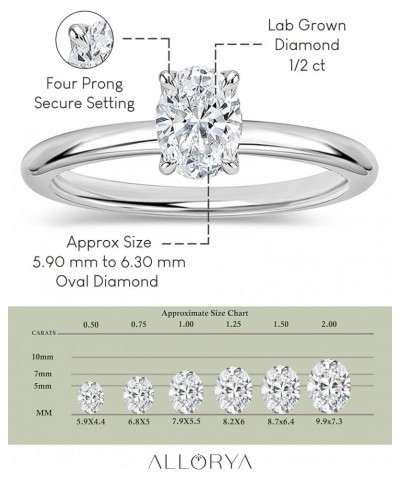 Oval Lab Grown White Diamond Classic Single Stone Engagement Ring for Women in 925 Sterling Silver 8 0.50 Carat $83.11 Rings