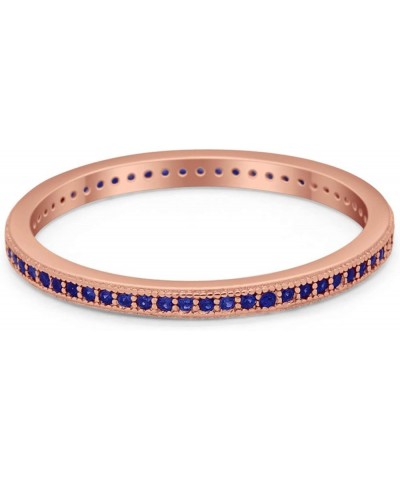 2mm Full Eternity Stackable Band Ring 925 Sterling Silver Choose Color Rose Tone, Simulated Blue Sapphire CZ $11.00 Rings