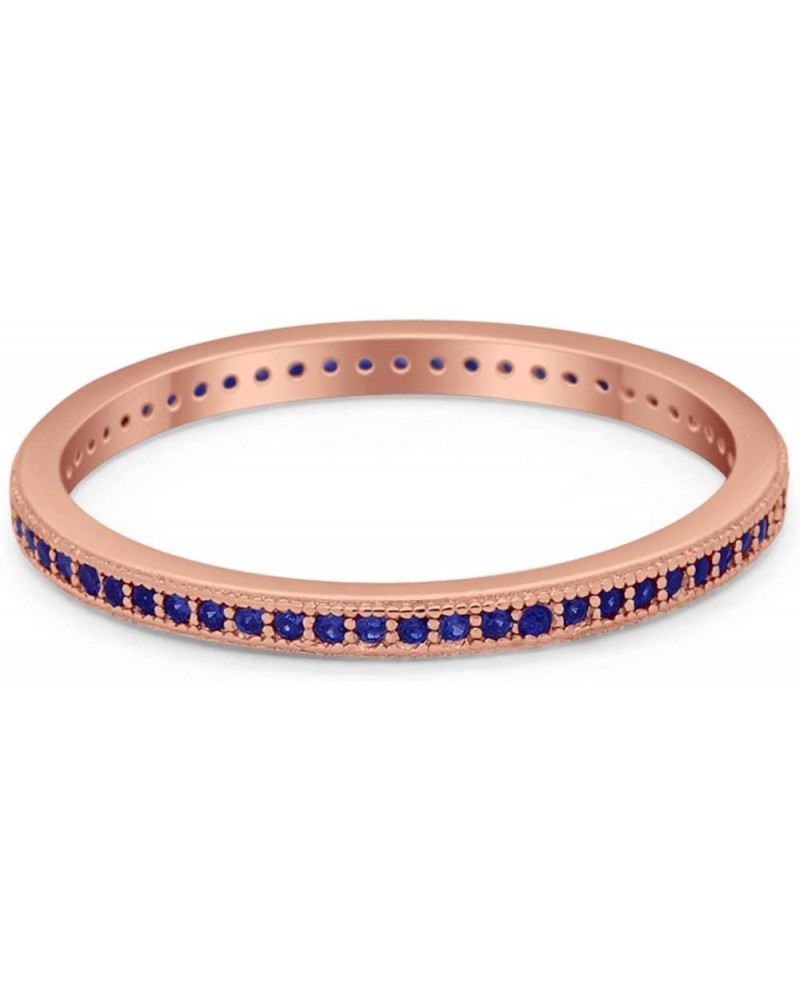 2mm Full Eternity Stackable Band Ring 925 Sterling Silver Choose Color Rose Tone, Simulated Blue Sapphire CZ $11.00 Rings