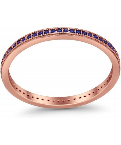 2mm Full Eternity Stackable Band Ring 925 Sterling Silver Choose Color Rose Tone, Simulated Blue Sapphire CZ $11.00 Rings