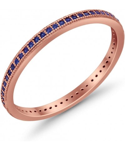 2mm Full Eternity Stackable Band Ring 925 Sterling Silver Choose Color Rose Tone, Simulated Blue Sapphire CZ $11.00 Rings