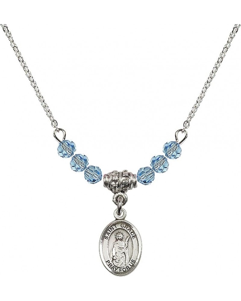 March Birth Month Bead Necklace with Catholic Patron Saint Petite Charm, 18 Inch Saint Grace $26.60 Necklaces