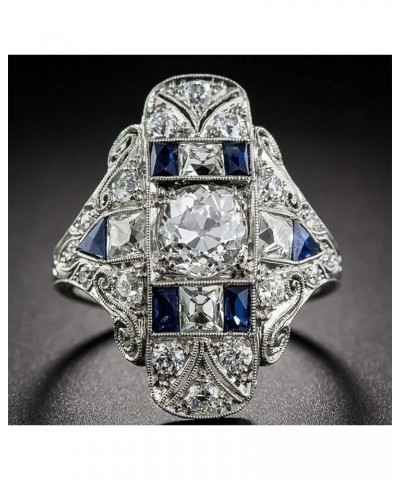 Vintage Rhodium Plated Cubic Zirconia CZ Statement Art Deco Milgrain Cocktail Fashion Right Hand Ring Women Sapphire Gems Wed...