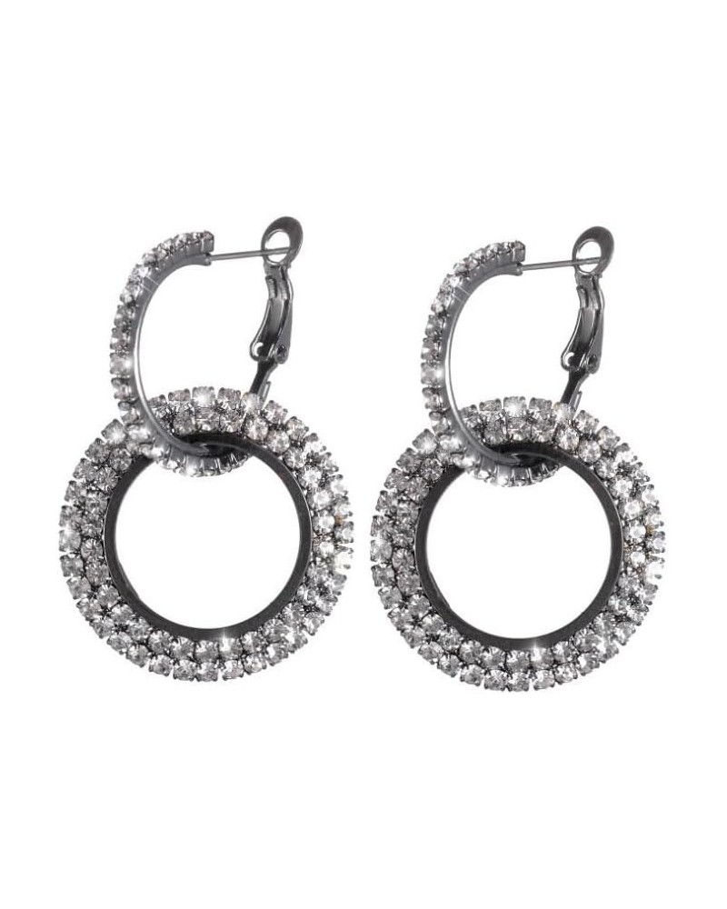 Rhinestone Hoop Dangle Earrings Double Loop Earrings Prom Ear Jewelry for Women Girls gun-black $7.79 Earrings