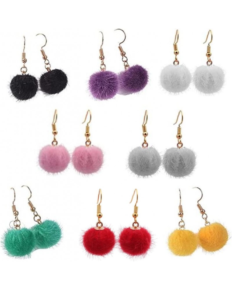 Fluffy Faux Fur Ball Earrings Colorful Pom Pom Dangle Earring Bohemia Ethnic Handmade Plush Ball Drop Earring for Women Girls...