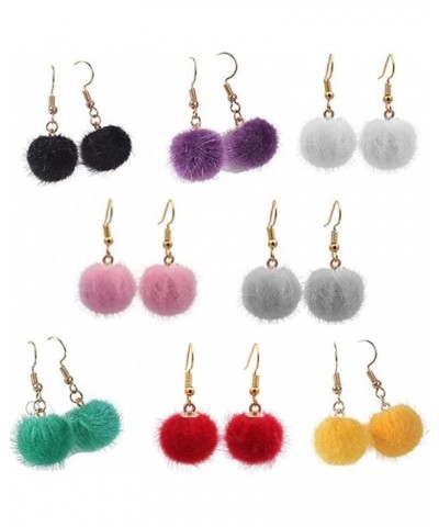 Fluffy Faux Fur Ball Earrings Colorful Pom Pom Dangle Earring Bohemia Ethnic Handmade Plush Ball Drop Earring for Women Girls...