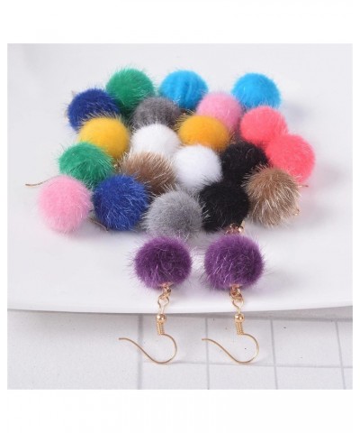 Fluffy Faux Fur Ball Earrings Colorful Pom Pom Dangle Earring Bohemia Ethnic Handmade Plush Ball Drop Earring for Women Girls...