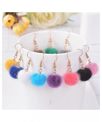 Fluffy Faux Fur Ball Earrings Colorful Pom Pom Dangle Earring Bohemia Ethnic Handmade Plush Ball Drop Earring for Women Girls...