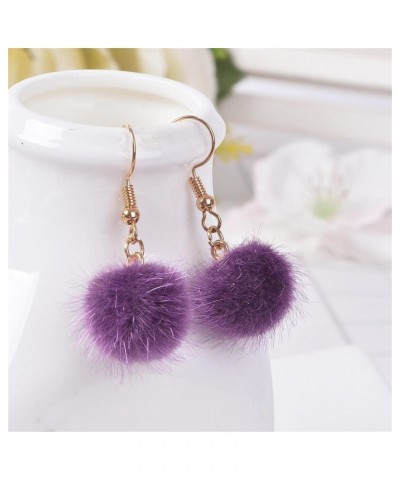 Fluffy Faux Fur Ball Earrings Colorful Pom Pom Dangle Earring Bohemia Ethnic Handmade Plush Ball Drop Earring for Women Girls...