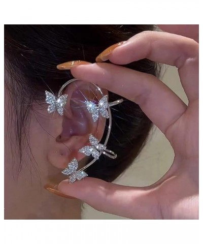 2PCS Zircon Butterfly Ear Cuff Earrings for Women Ear Wrap Crawler Earrings No Piercing Butterfly Ear Clip Wrap Around Fake E...