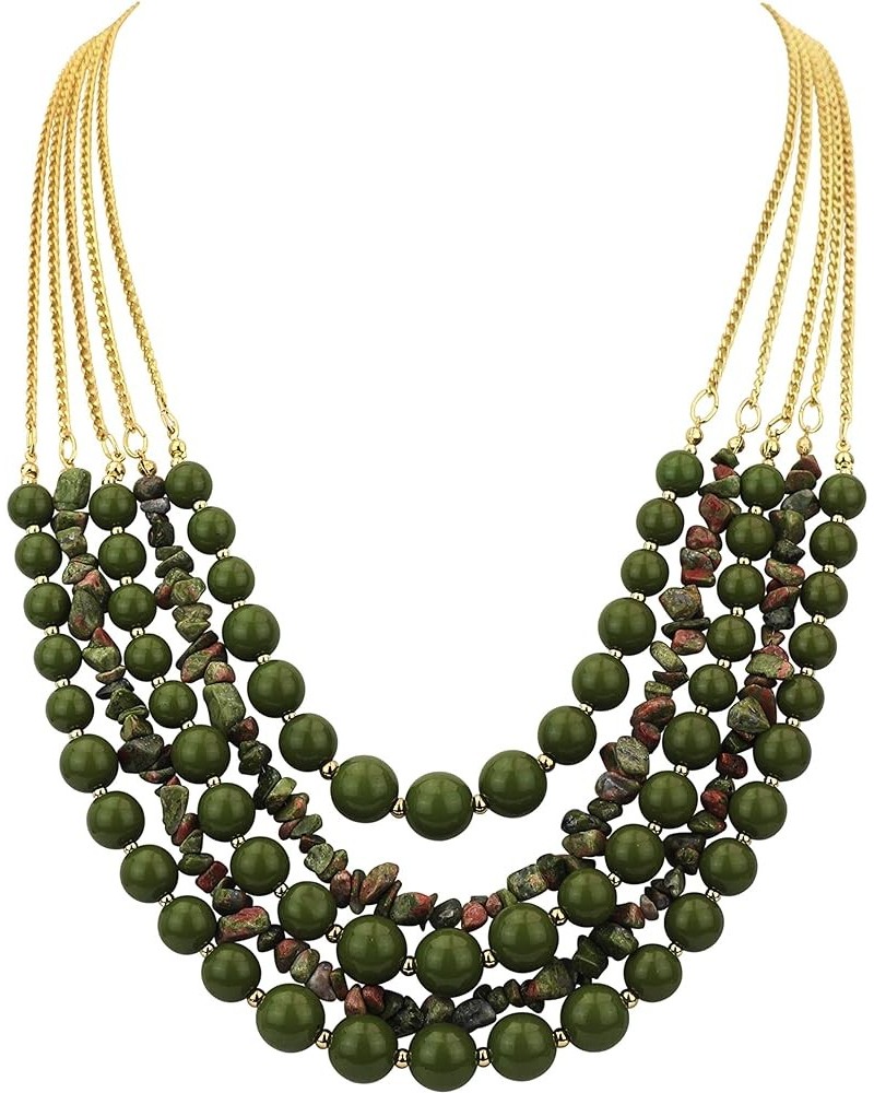 Long Statement Vintage 5 Layer Stone Acrylic Beads Necklace Women Olive $10.50 Necklaces