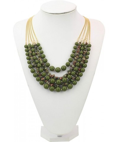 Long Statement Vintage 5 Layer Stone Acrylic Beads Necklace Women Olive $10.50 Necklaces