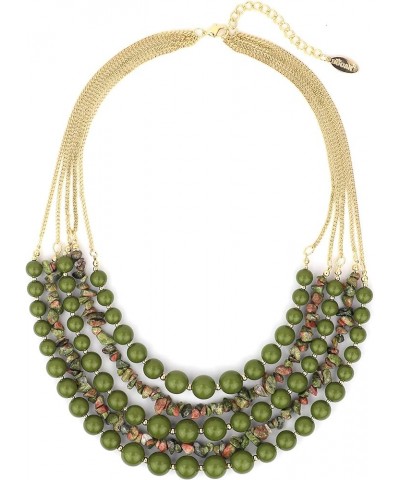 Long Statement Vintage 5 Layer Stone Acrylic Beads Necklace Women Olive $10.50 Necklaces